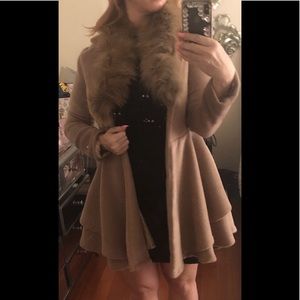 Max Mara camel color coat removable fur collar
